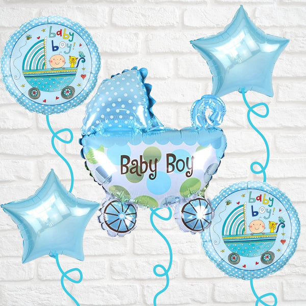 Baby Boy Pram Balloon Bouquet Blue – Pk / 5