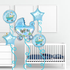 Baby Boy Pram Balloon Bouquet Blue – Pk / 5