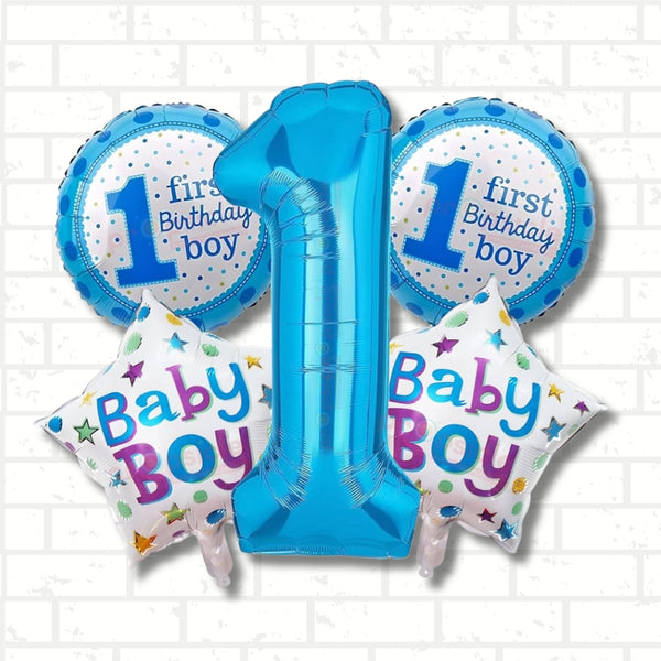 First Birthday Boy Blue Balloon Bouquet – Pk / 5