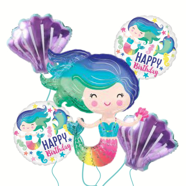 Mermaid Under the Sea Birthday Balloon Bouquet – Pk / 5