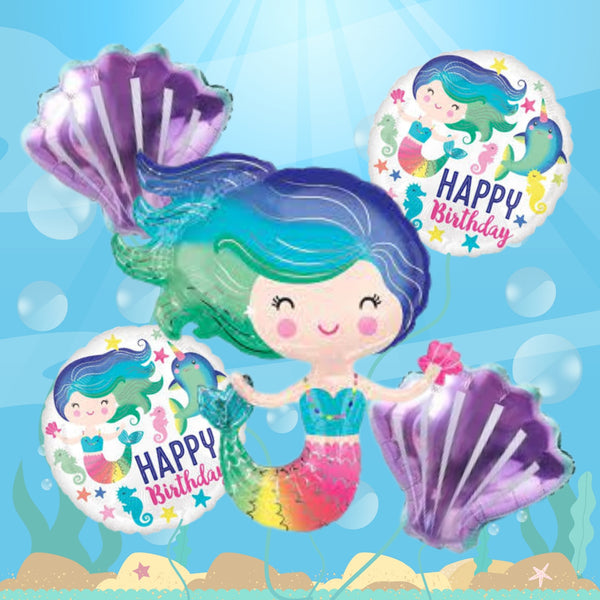 Mermaid Under the Sea Birthday Balloon Bouquet – Pk / 5