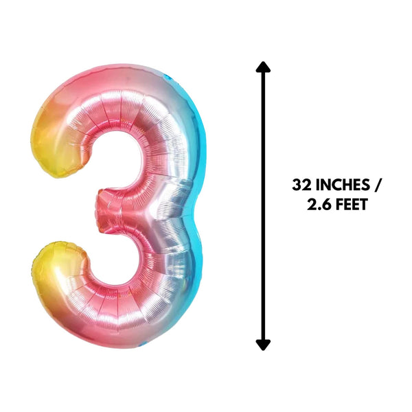 Giant number 3 Gradient Shaded Foil Balloon - 32 inches / 2.6 feet / 82 cm