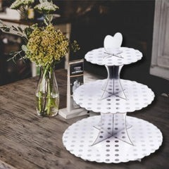 Silver Polka dots Foil Scalloped Cupcake stand - 3 tier