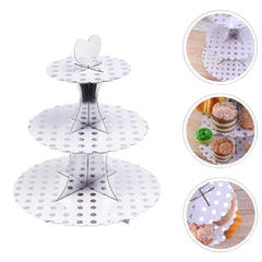 Silver Polka dots Foil Scalloped Cupcake stand - 3 tier