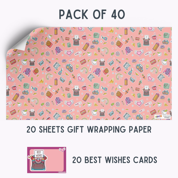 Girly Chic Gift Wrapping Paper with Name Tags – Pk / 40 pcs