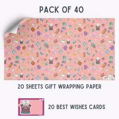 Girly Chic Gift Wrapping Paper with Name Tags – Pk / 40 pcs