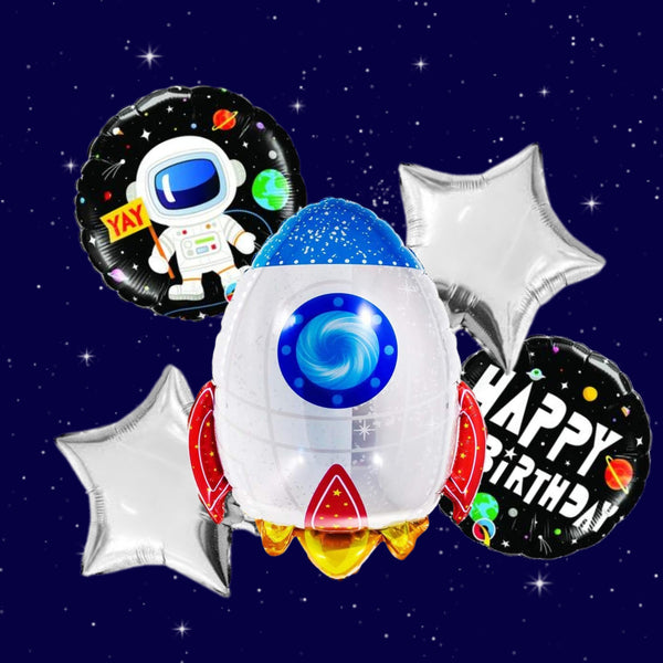 Birthday Blast Space Rocket Balloon Bouquet - Pk / 5