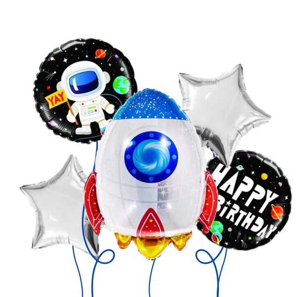 Birthday Blast Space Rocket Balloon Bouquet - Pk / 5