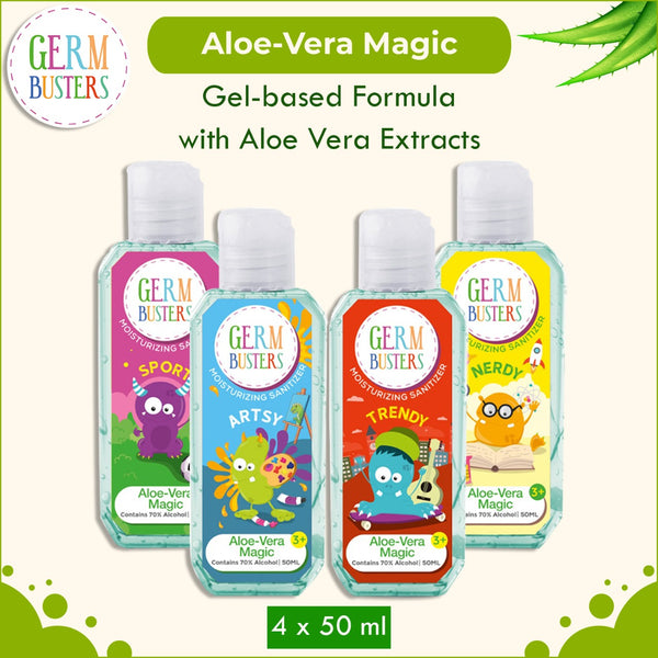 Germ Busters Aloe Vera Hand Sanitizer Gel for Kids- 200 ml (50 ml x 4)