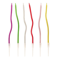 Twisty Curly Multicolour Metallic Tall Candles - 6 / Pk