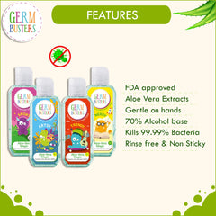 Germ Busters Aloe Vera Hand Sanitizer Gel for Kids- 200 ml (50 ml x 4)