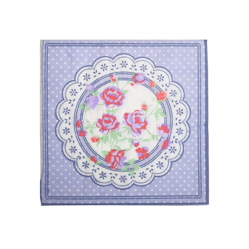 Blue Vintage floral 2 ply Paper Napkins - Pk/40