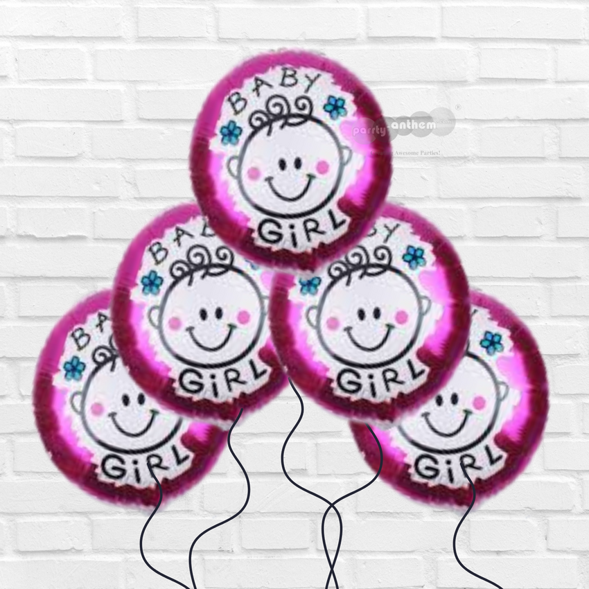 Baby Girl Foil Balloons - Pk / 5