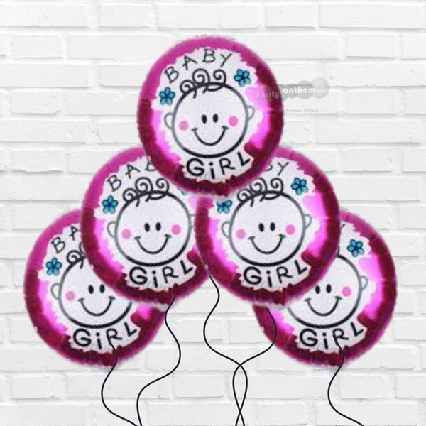 Baby Girl Foil Balloons - Pk / 5