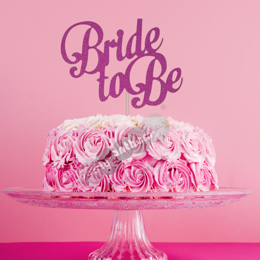 "Bride to Be" Pink Glitter Paper Cake Topper