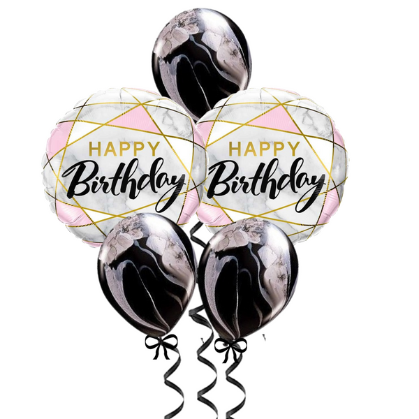 Happy Birthday Pink Marble Balloon Set - 5/Pk