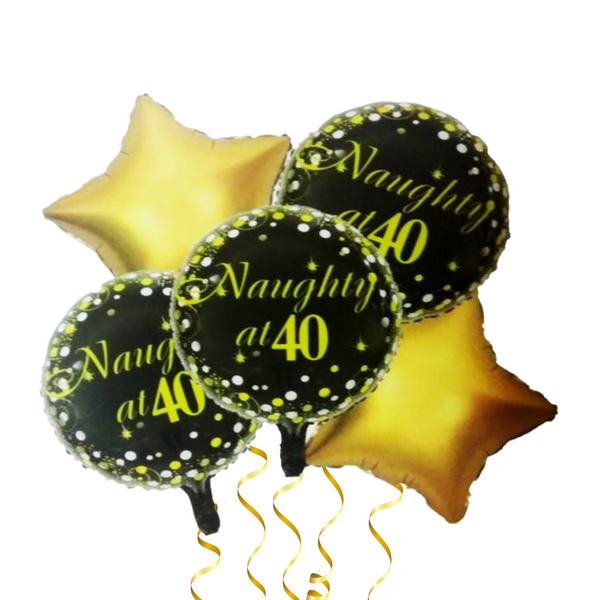 Naughty at 40 Happy Birthday Balloon Bouquet - Pk / 5