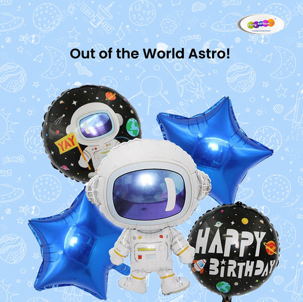 Space Astronaut Birthday Foil Balloons - Pk / 5