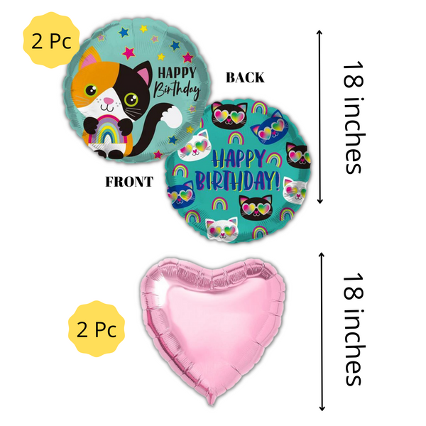 Princess Cat Happy Birthday Balloon Bouquet - Pk / 5