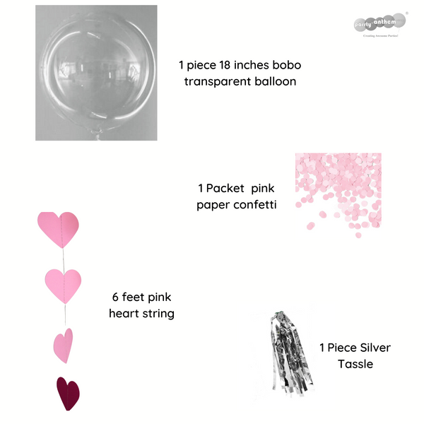 Helium Bobo Balloon with Confetti & Tassle Set - Pink