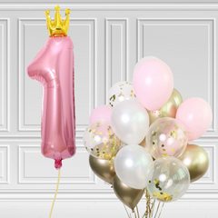 First birthday Pink Crown Balloon Bouquet- Pk / 21