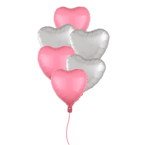 Pink & White Heart shape Matte Foil Balloon Bouquet -  6/pack