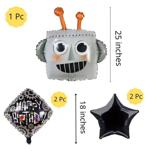 Robot Happy Birthday Foil Balloons - Pk / 5