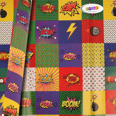 Superhero Gift Wrapping Paper with Name Tags – Pk / 40 pcs