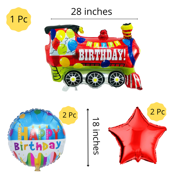 Train Happy Birthday Foil Balloons - Pk / 5