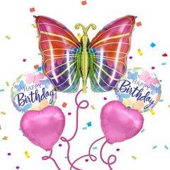 Happy Birthday Butterfly Balloon Bouquet - Pk / 5
