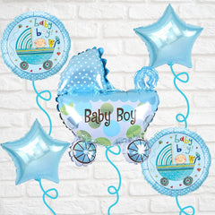 Baby Boy Pram Balloon Bouquet Blue – Pk / 5