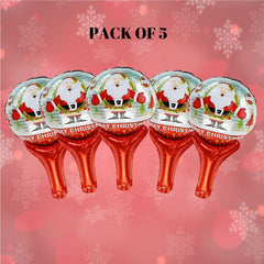 Merry Christmas Hand Held Balloons - 5/Pack