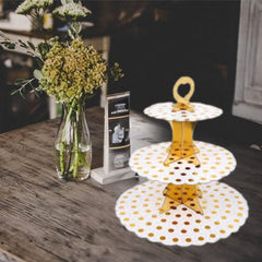 Gold Polka dots Foil Scalloped Cupcake stand - 3 tier