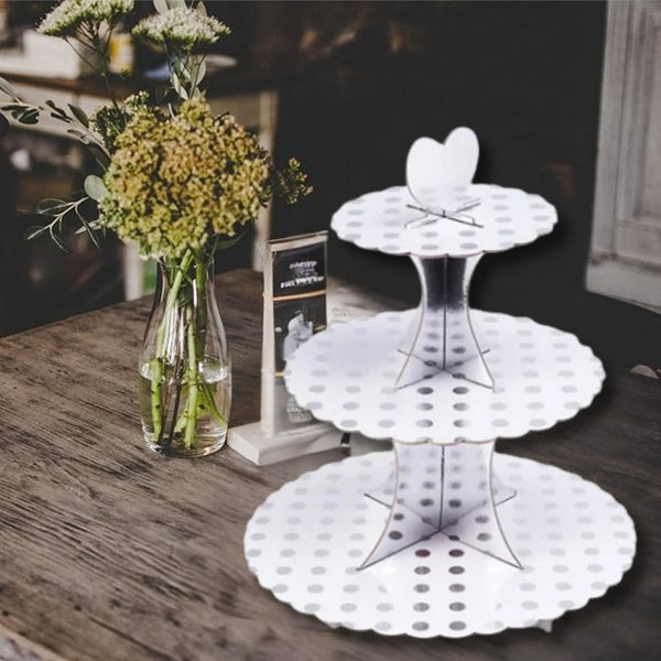 Silver Polka dots Foil Scalloped Cupcake stand - 3 tier