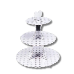 Silver Polka dots Foil Scalloped Cupcake stand - 3 tier