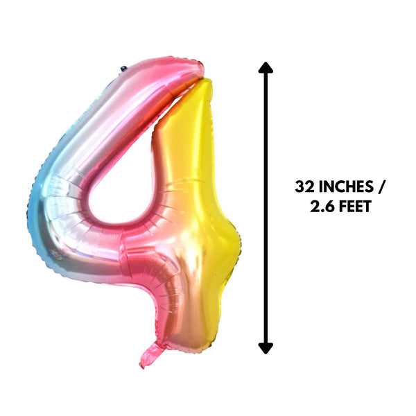 Giant number 4 Gradient Shaded Foil Balloon - 32 inches / 2.6 feet/ 82 cm