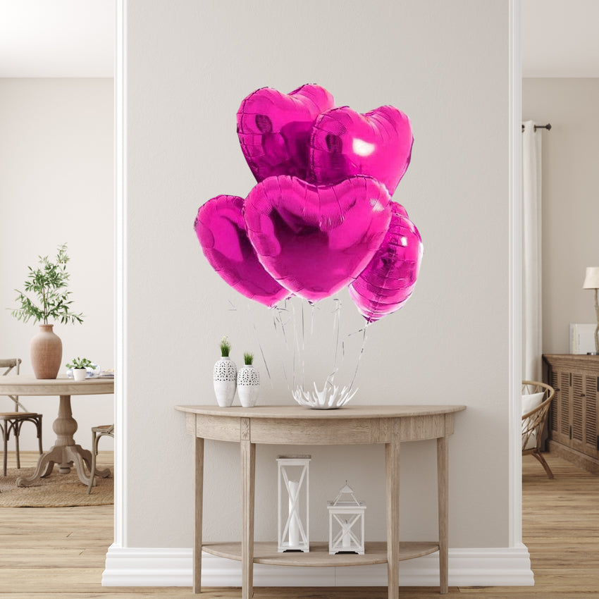 Hot Pink Heart Foil Balloon - 5/Pk