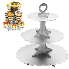 Silver Foil Scalloped Cupcake stand - 3 tier