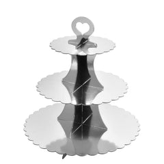 Silver Foil Scalloped Cupcake stand - 3 tier