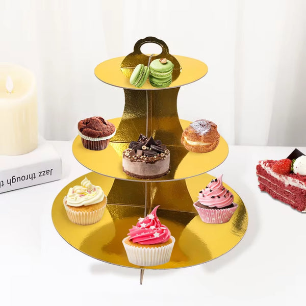 Gold Foil Scalloped Cupcake stand - 3 tier