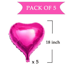 Hot Pink Heart Foil Balloon - 5/Pk