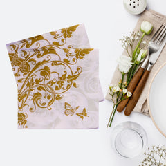 Gold Vintage floral butterfly Paper Napkins - Pk/40