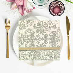 Silver Vintage floral Paper Napkins - Pk/40