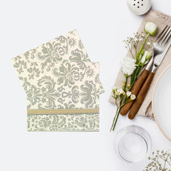 Silver Vintage floral Paper Napkins - Pk/40