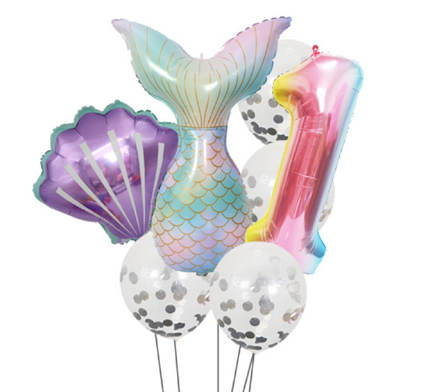 Under the Sea Mermaid First Birthday Balloon Bouquet Pk/7