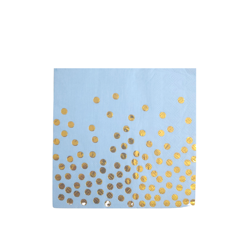Blue & Gold Polka Dot Confetti Foil Paper Napkins 2 ply - 40/pack