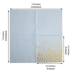 Blue & Gold Polka Dot Confetti Foil Paper Napkins 2 ply - 40/pack