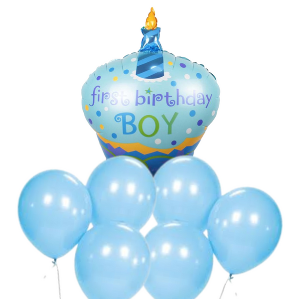 First birthday Boy Cupcake Balloon Bouquet- Pk / 7