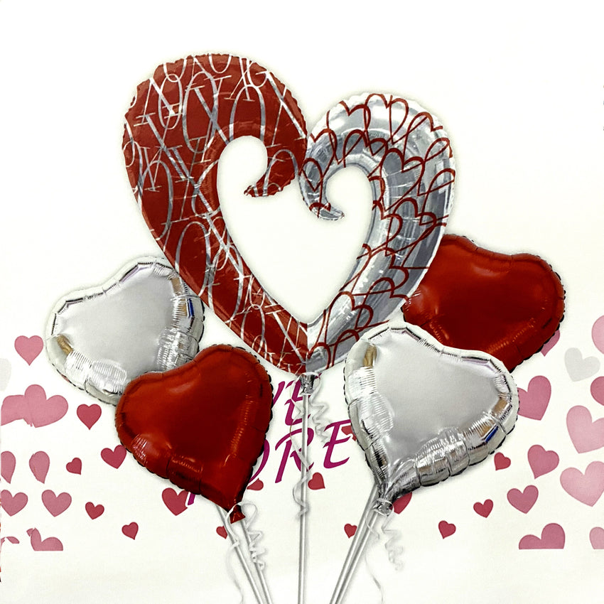Red Heart Love Swirl Balloon Bouquet – Pk/5