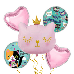 Princess Cat Happy Birthday Balloon Bouquet - Pk / 5